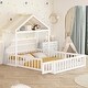 preview thumbnail 16 of 14, White Full Size Wooden Floor Bed with Fence and Detachable Headboard for Kids