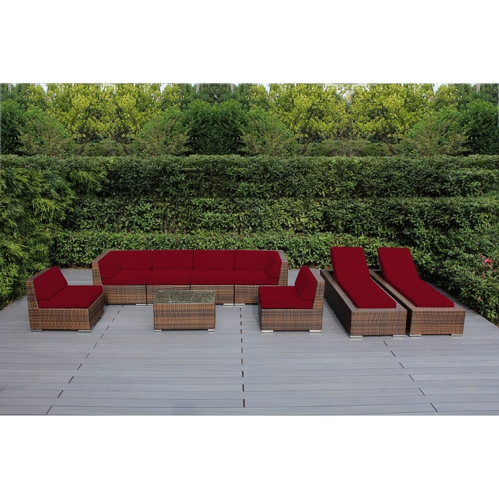 Ohana Outdoor Patio 9-piece Mixed Brown Cushioned Wicker Sofa Set - No Assembly