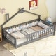 preview thumbnail 1 of 9, Grey Twin Size Pine Wood House-Shaped Bedside Floor Bed with Guardrails, Slats, without Door Grey
