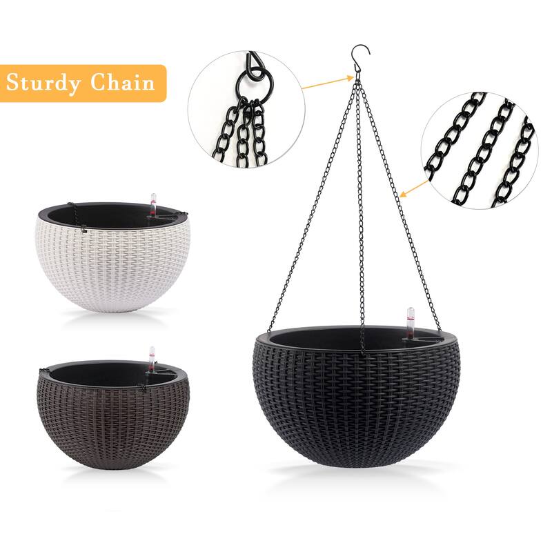 13.4 inch Self-Watering Hanging Rattan-Inspired Planter Large Capacity, Root-Rot Resistant Water Storage