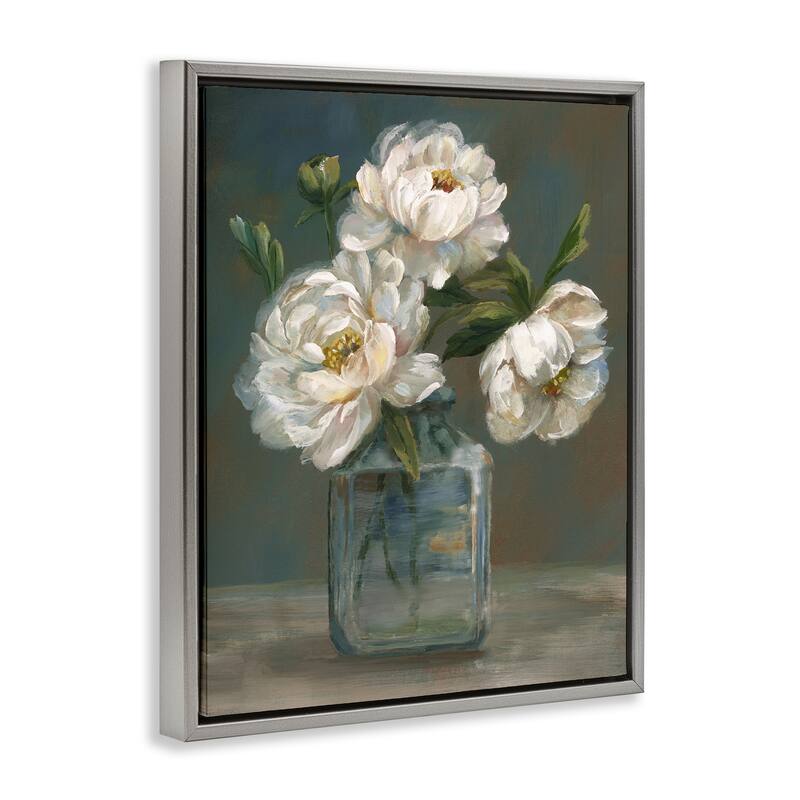 Stupell Traditional White Flower Trio Framed Floater Canvas Wall Art Design By Nan