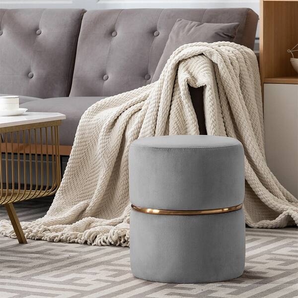 Modern Round Ottoman Footstools Velvet Gold Circle 1 Pcs Grey - Bed ...
