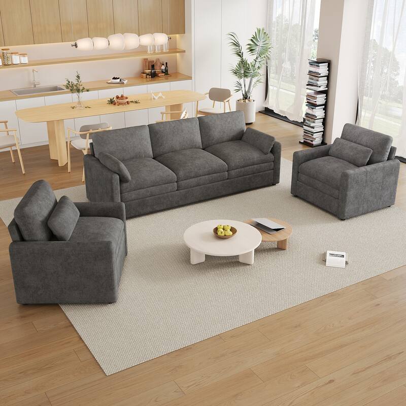 Living Room Cloud Plush Upholstered Sofa with Double Cushion - Grey - 5 Seat