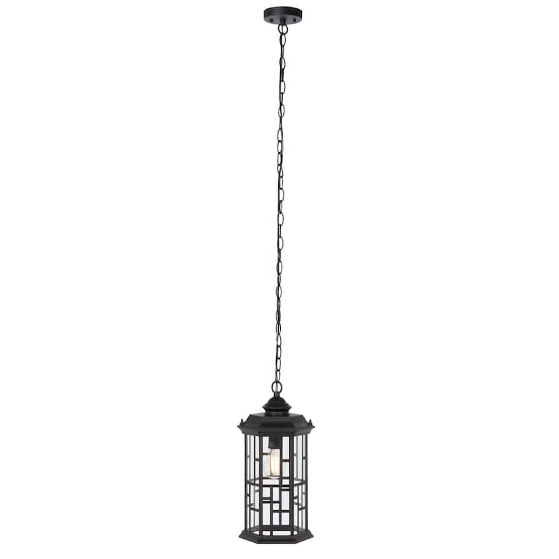 SAFAVIEH Lighting Leanid 8" Classic Outdoor Pendant - 8" W x 7" D x 16" H - Black - 8Wx7Dx16H