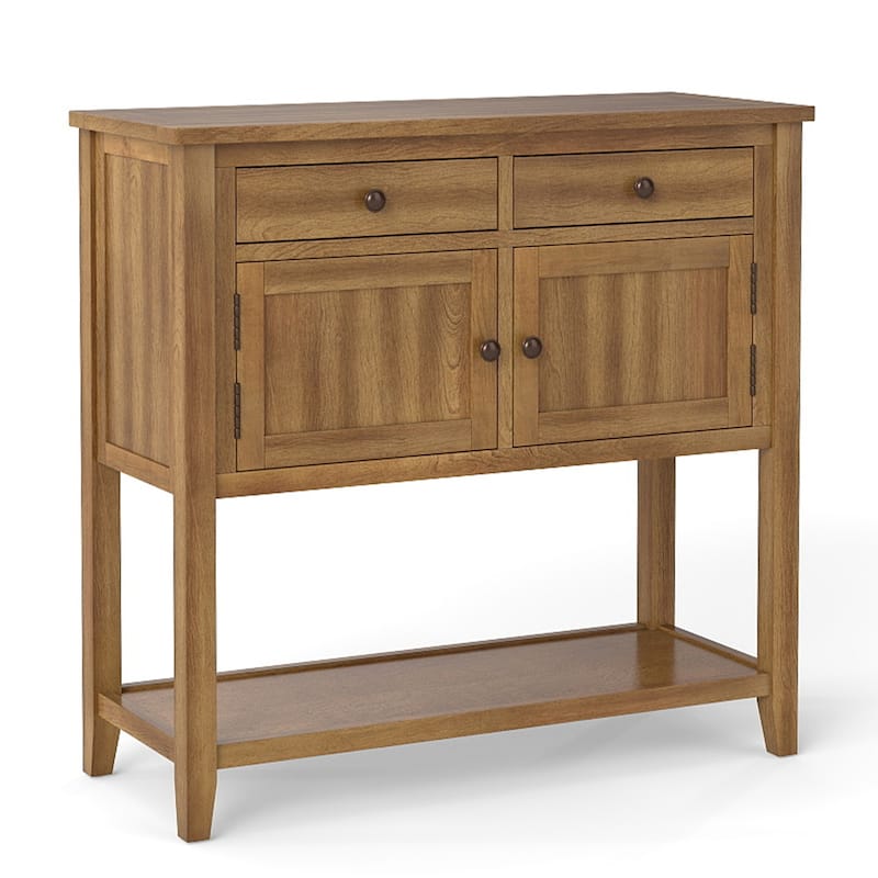 Costway Mid-Century Console Table with 2 Drawers, 2 Cabinets & Bottom - See Details