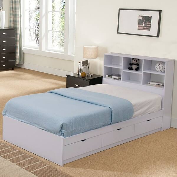 slide 2 of 6, Wooden Twin Size Chest Bed with Three Drawers, White