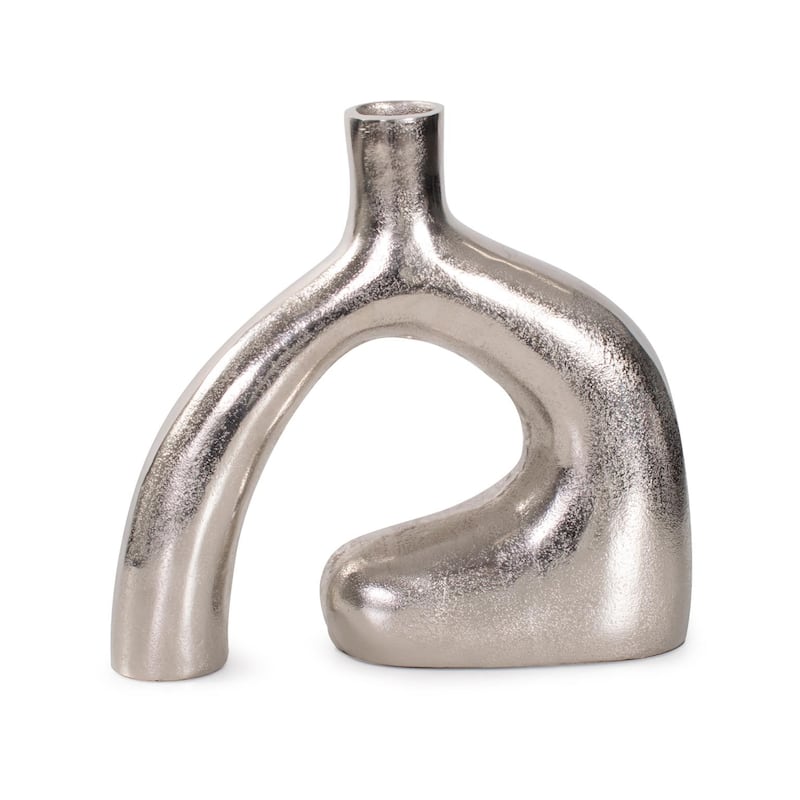 Shirin- Polished Silver Reverse Vase in Cast Aluminum- Short