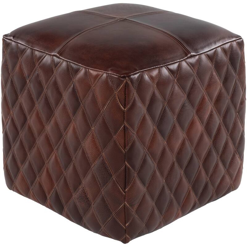 Kayne Quilted Genuine Leather Cube Ottoman - Brown