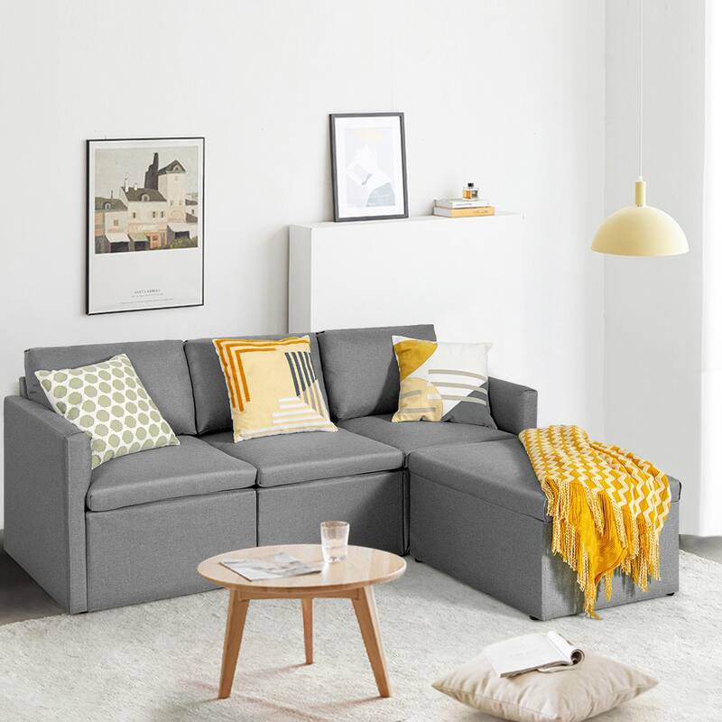 Gymax Convertible L-shaped Sectional Sofa Couch Chaise w/ Ottoman - See Details