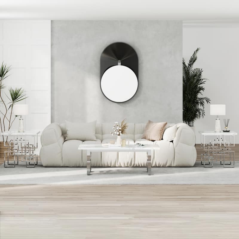 Faux Marble Coffee Table with Metal Legs for Living Room Office