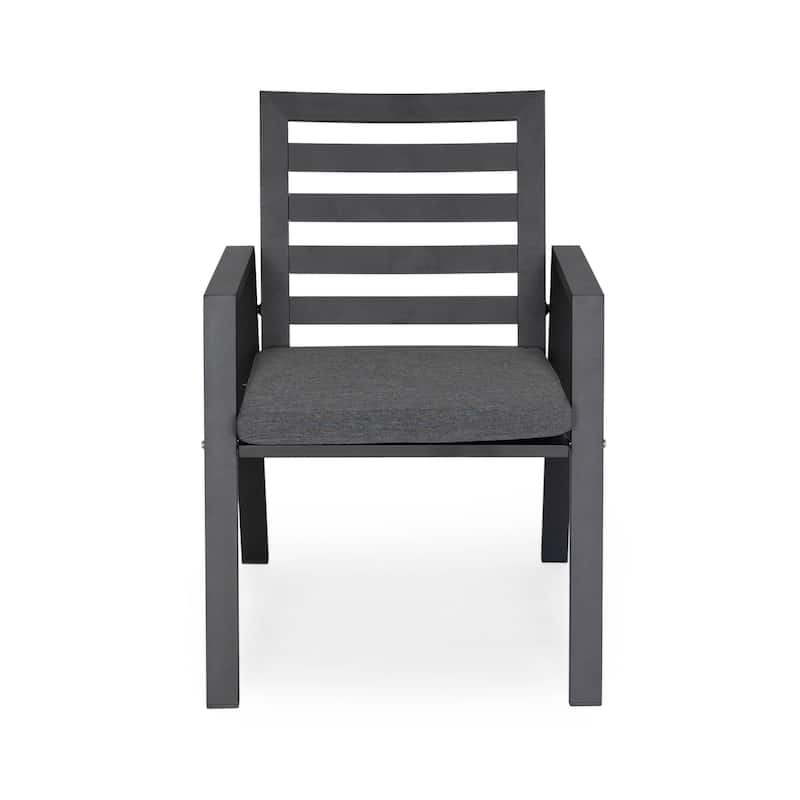 Chelsea 5-Piece Aluminum Outdoor Dining Set 48 in. Round Table and 4 Dining Armchair w/ Cushions