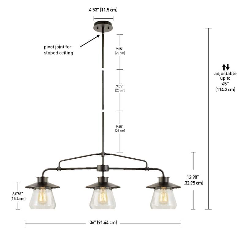 Globe Electric Nate 3 Light 35" Wide Linear Chandelier