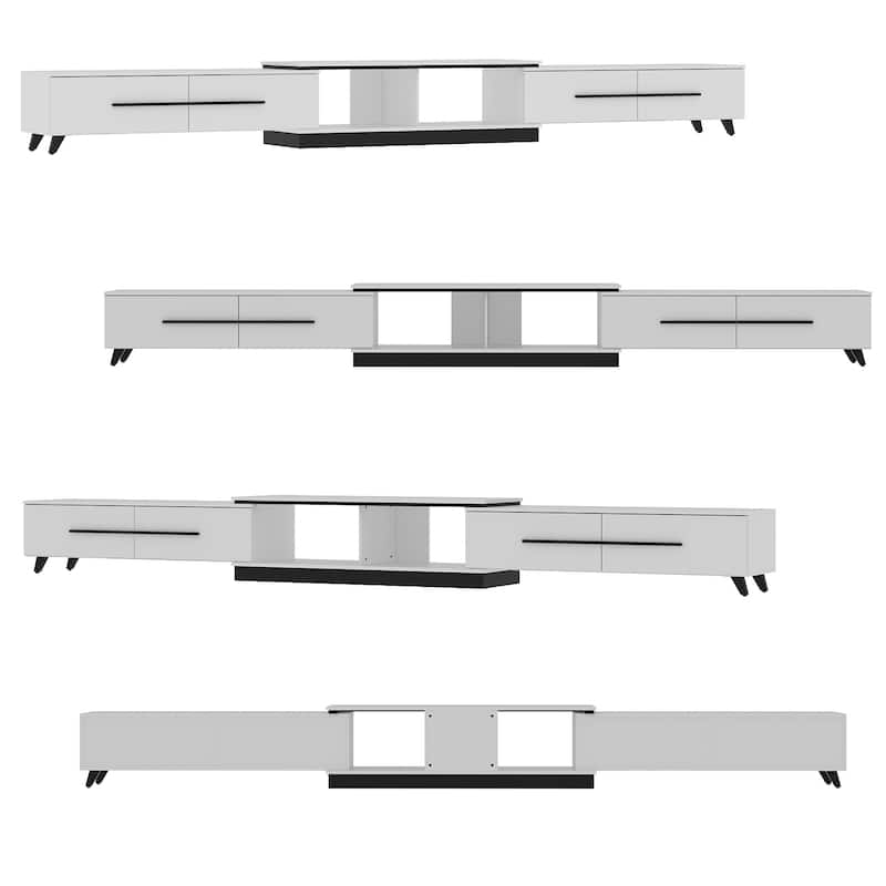 13.1"H Extendable Designs TV Stand with 4 Storage Drawer Black/White