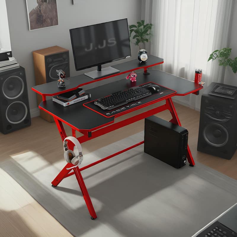 JJS 48" Home Office R-Shaped Gaming Computer Desk with Removable Monitor Stand