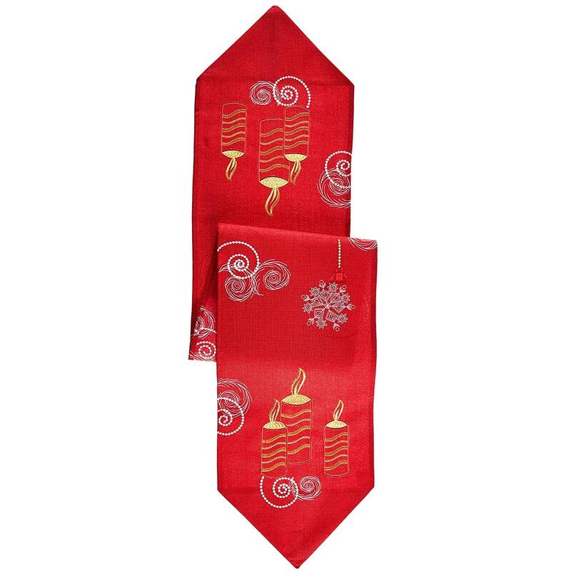 Violet Linen Seasonal Xmas Christmas Holiday Glories Pattern, 13 Inch by 70 Inch, Decorative Table Runners - 13" X 70" - Candles