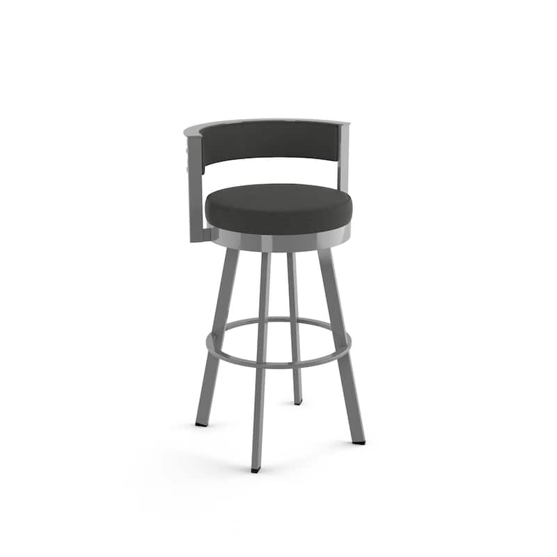 Amisco Browser Swivel Bar Stool - Charcoal Grey Polyester / Glossy Grey Metal