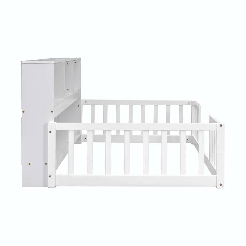 WM Twin Floor Bed with Bedside Bookcase