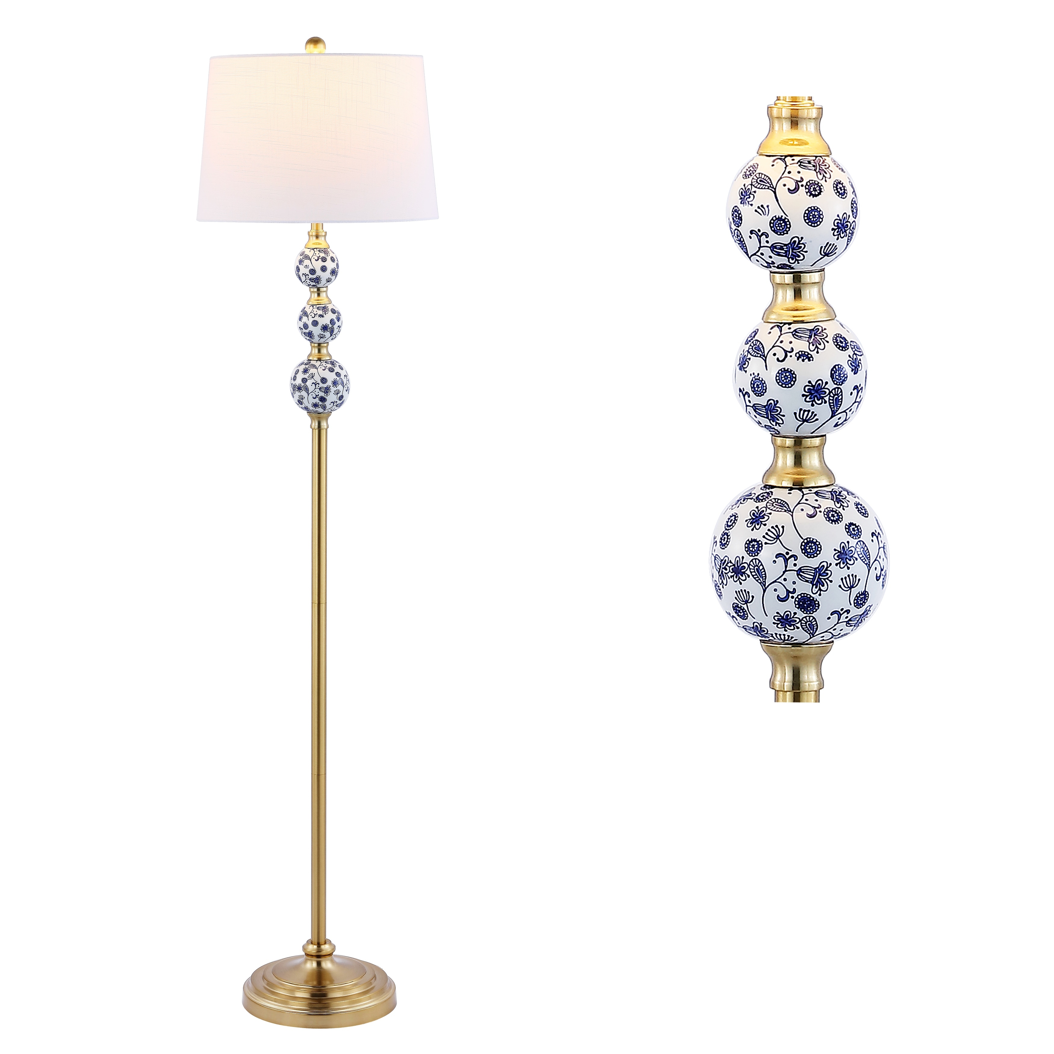 JONATHAN Y Aveiro 62.5" Classic Iron LED Floor Lamp, Transitional Gold with Blue and White