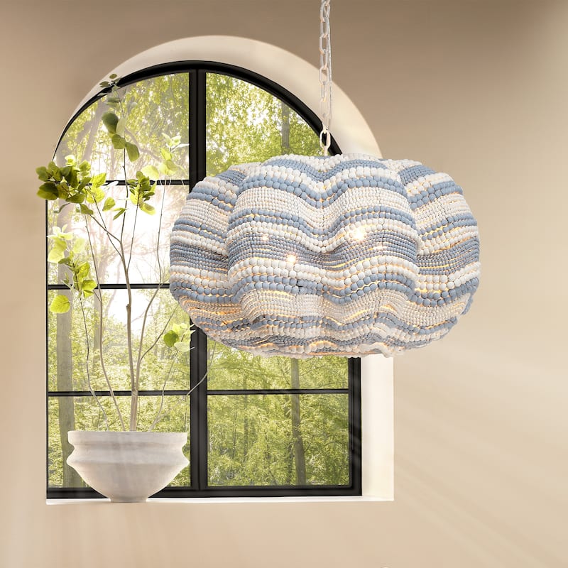 Jamie Young Clamshell Wood Beaded 4-Light Chandelier - Extra Large - Multi