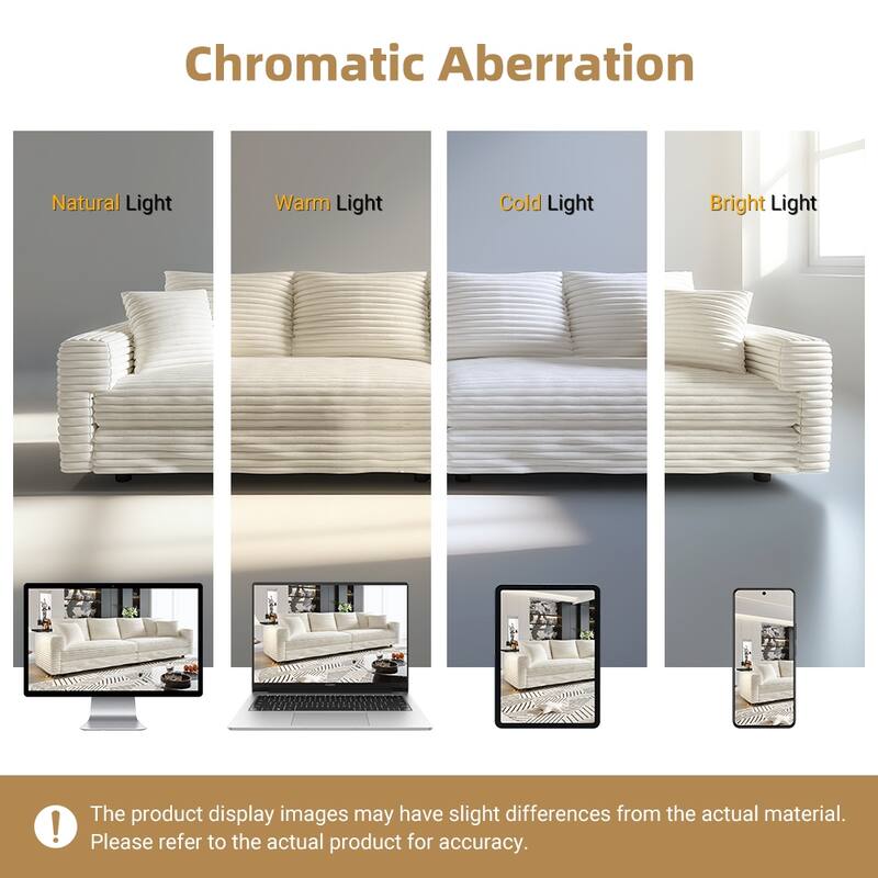 102.4 " Corduroy Modular Sofa, Modern Upholstered Sofa Cloud Couch, Deep Seat Couches w/ Pillows, Movable Ottoman for Apartment