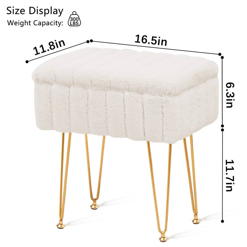 Faux Mink Fur Ottoman with Metal Legs for Seating and Decor