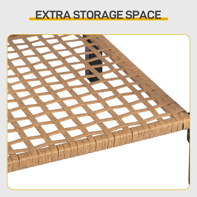 3-Piece Beige Patio Bistro Set with Rattan Rocking Chairs and Coffee Table Outdoor Furniture