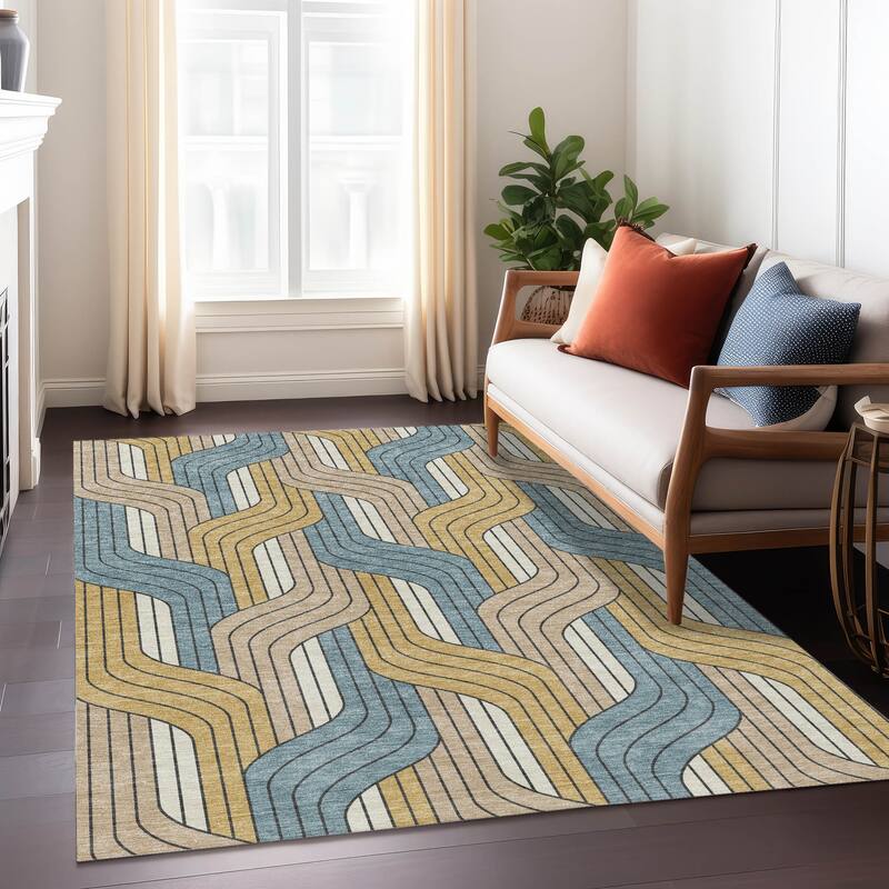 Machine Washable Indoor/ Outdoor Modern Pathway Chantille Rug