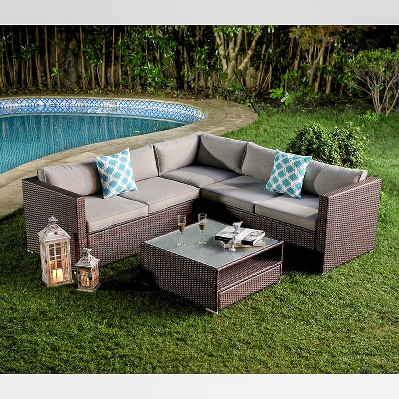 COSIEST Wicker Outdoor Sectional Set with Coffee Table & Cover