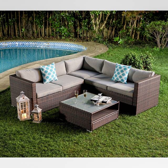 COSIEST Wicker Outdoor Sectional Set with Coffee Table and Cover