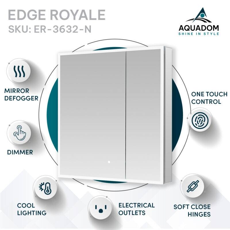 AQUADOM Edge Royale Bathroom Led Lighted Medicine Cabinet Defogger, 3X LED Adjustable Magnifying Mirror, Electrical Outlets.