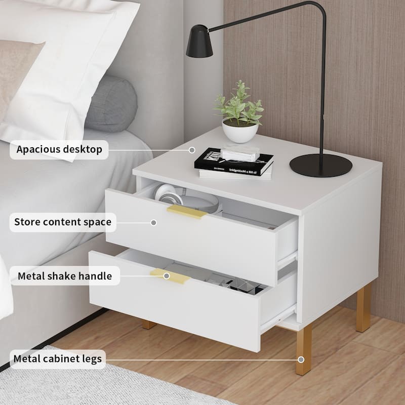 Timechee 17.9'' Tall 2 - Drawer Nightstand Metal Legs(1 Piece)