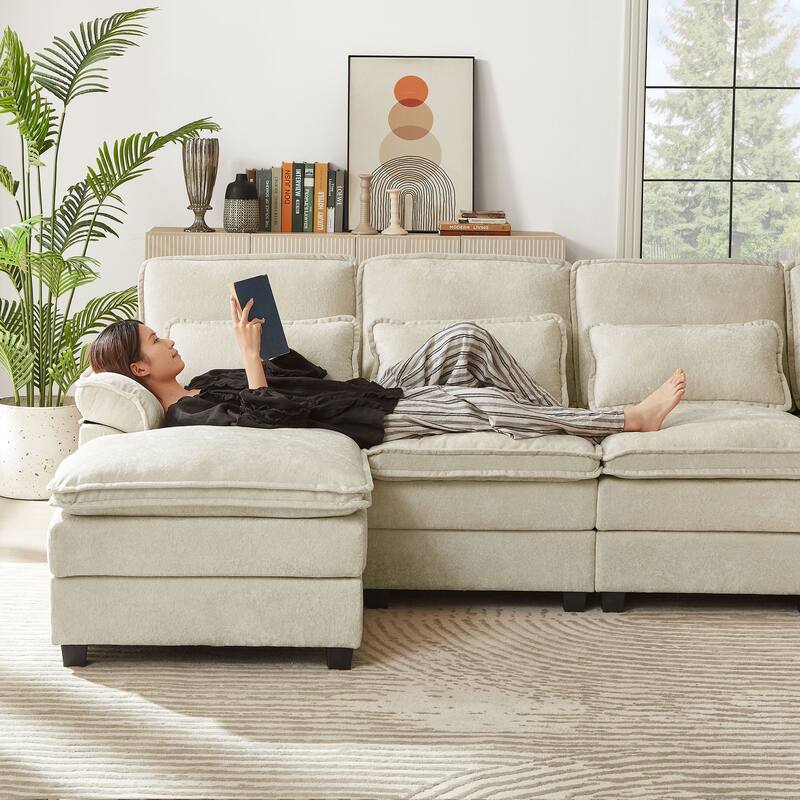 113 Inches Oversized Double Layer Cloud Design U Shaped Sofa with Double Chaise