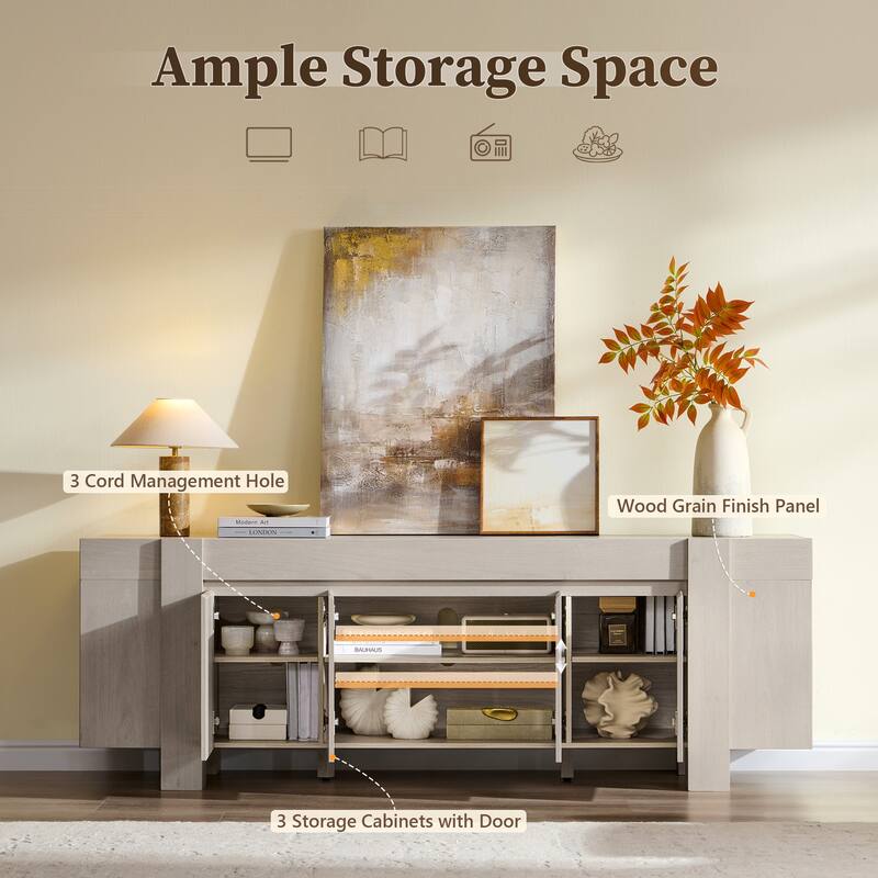 Modern Farmhouse TV Stand, Wood Entertainment Center for Living Room