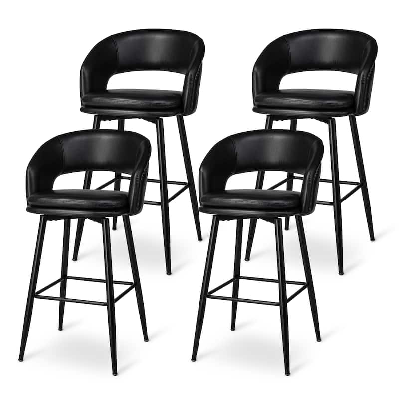 Glitzhome Set of 4 PU Leather Upholstered Swivel Counter or Bar Stools Pub/ Bar Chairs - Black - Bar Height