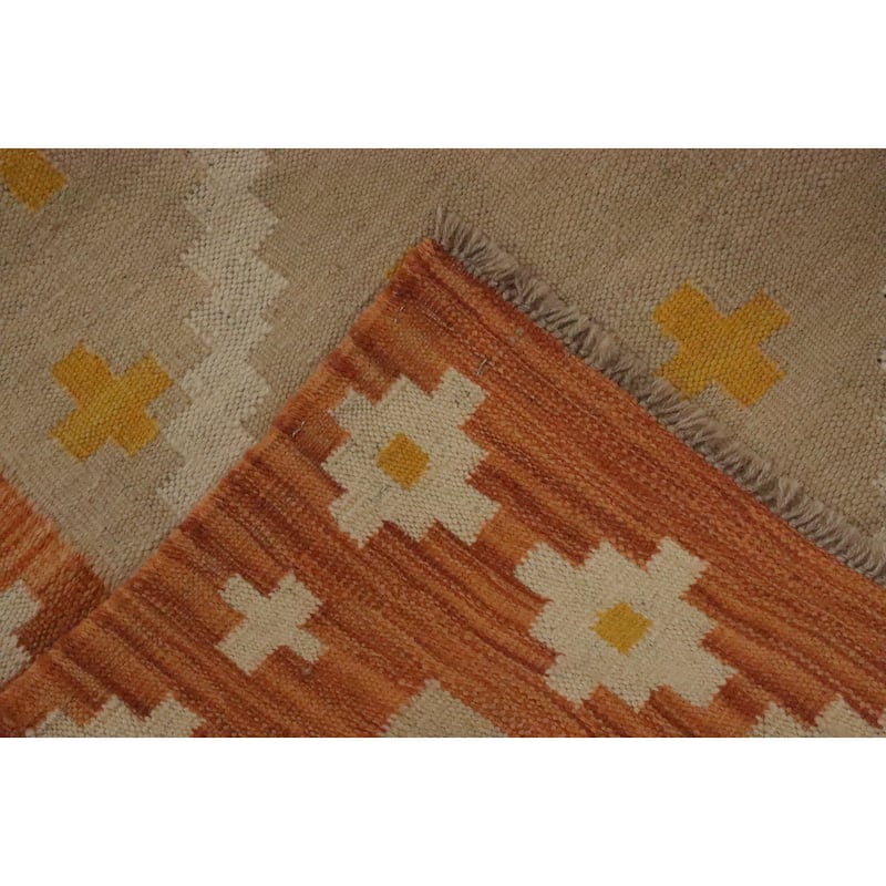 Hand Woven Oriental 100% Wool Carpet Southwestern Tribal Brown Kilim Area Rug - 6' 7'' X 4' 9''