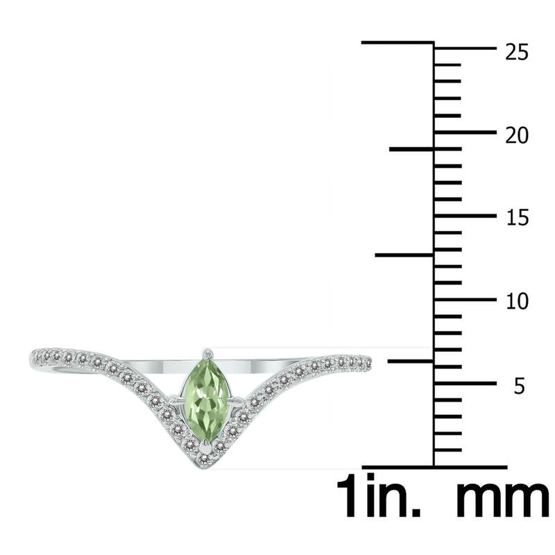 Marquee Jewels 1/4 Carat TW Green Amethyst and Diamond V Shape Ring in 10K White Gold