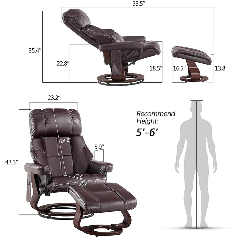 MCombo Recliner Chair with Ottoman Vibration Massag Faux Leather 9068