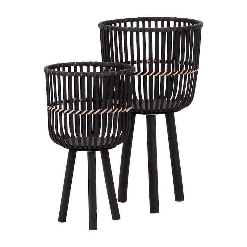 10/12" Bamboo Footed Planters,Set of 2