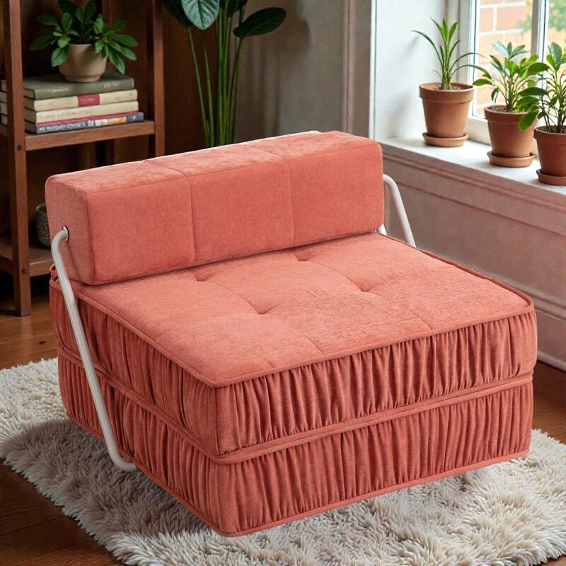 Folding Sofa Futon Sleeper Chair, Convertible Floor Couch and Mattress with Removable Cushion for Small Spaces - Orange