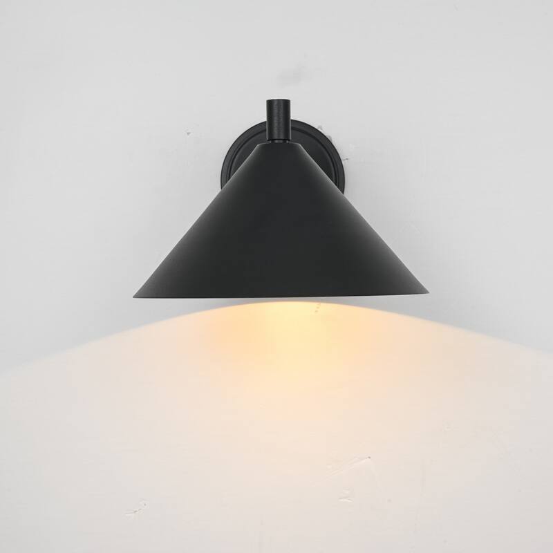 1-Light Modern Industrial Black Outdoor Wall Sconce with Cone Metal Shade - 10.6 in. W x 7.0 in. H x 11.6 in. D