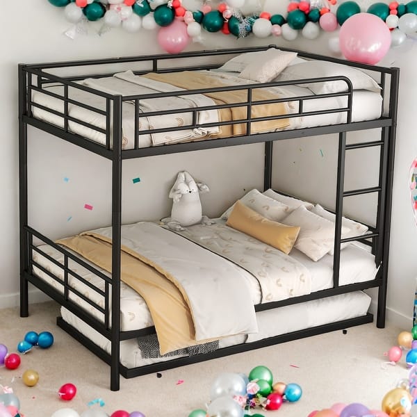 slide 2 of 12, Elegant Full Over Full Metal Bunk Bed with Trundle Black