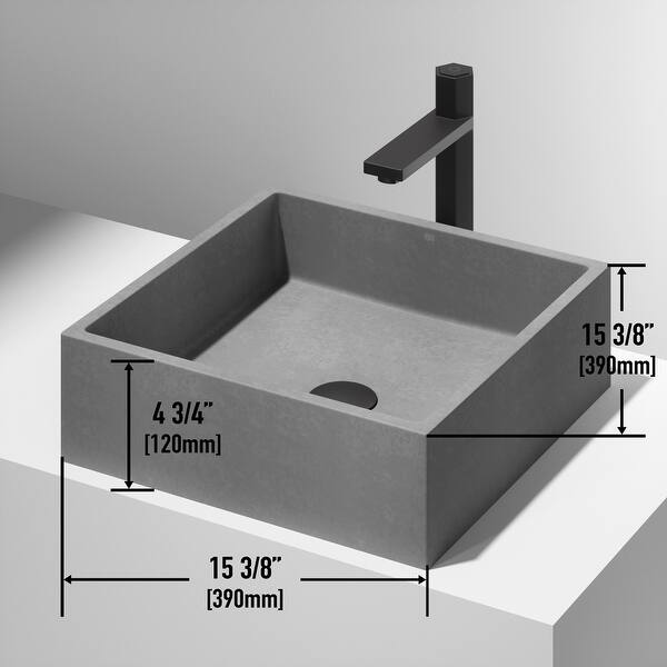 VIGO Alhambra 15"L x 15"W x 5"H Concreto Stone Square Bathroom Vessel Sink