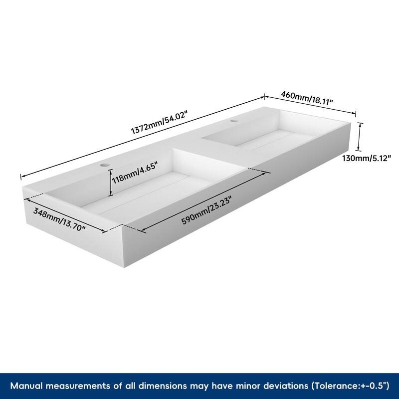 MEDUNJESS 54" Bathroom Sink Solid Surface Bathroom Vessel Sink - 54''