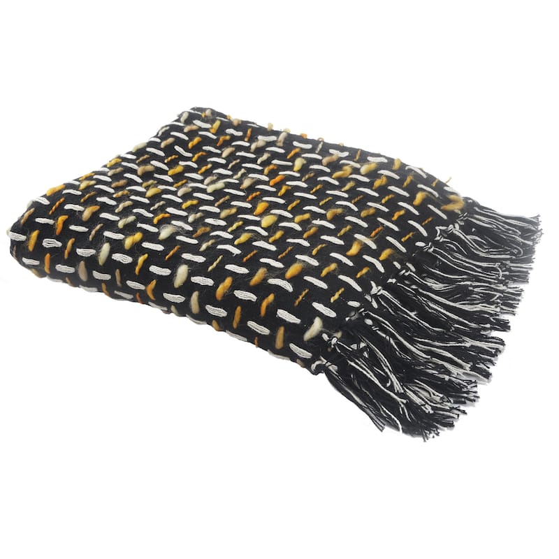 HomeRoots Black and Gold Woven Cotton Geometric Throw Blanket