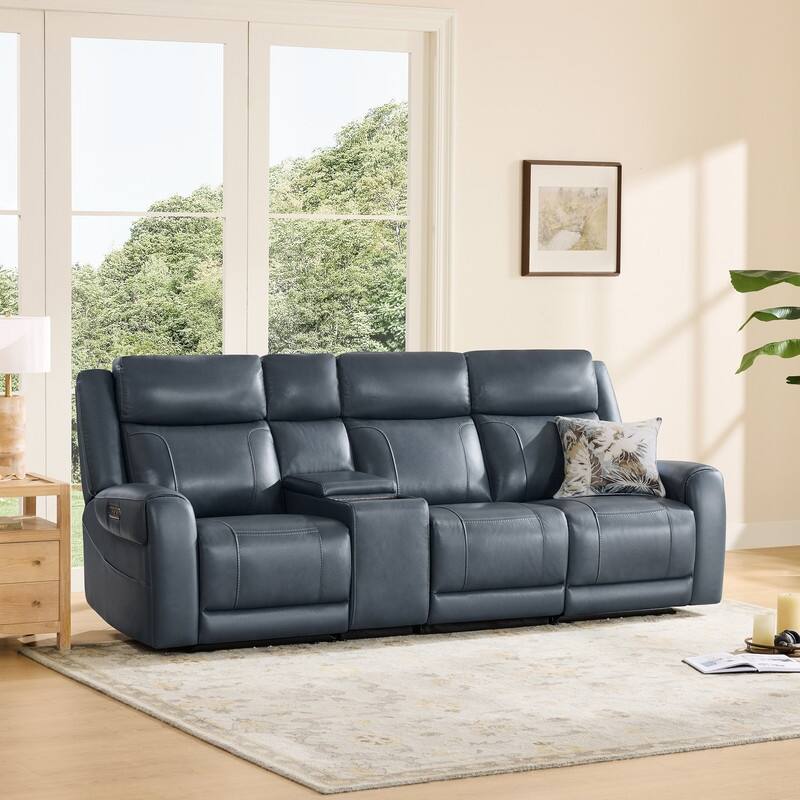 Spruce & Spring Leo Power Wall Hugger Reclining Sofa with Multi-Function Console - 3 Pieces+ Console - Navy