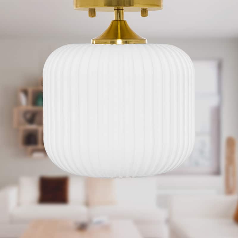 Ignace River of Goods Brushed Gold Metal 10.25-Inch Ceiling Light with Frosted White Glass Globe Shade