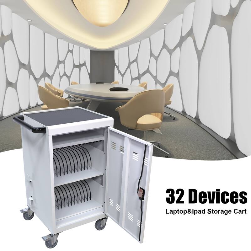30+2Bay Mobile School Charging Cart Station for Chromebook, Tablet and Laptop Computer with Power Strip Included