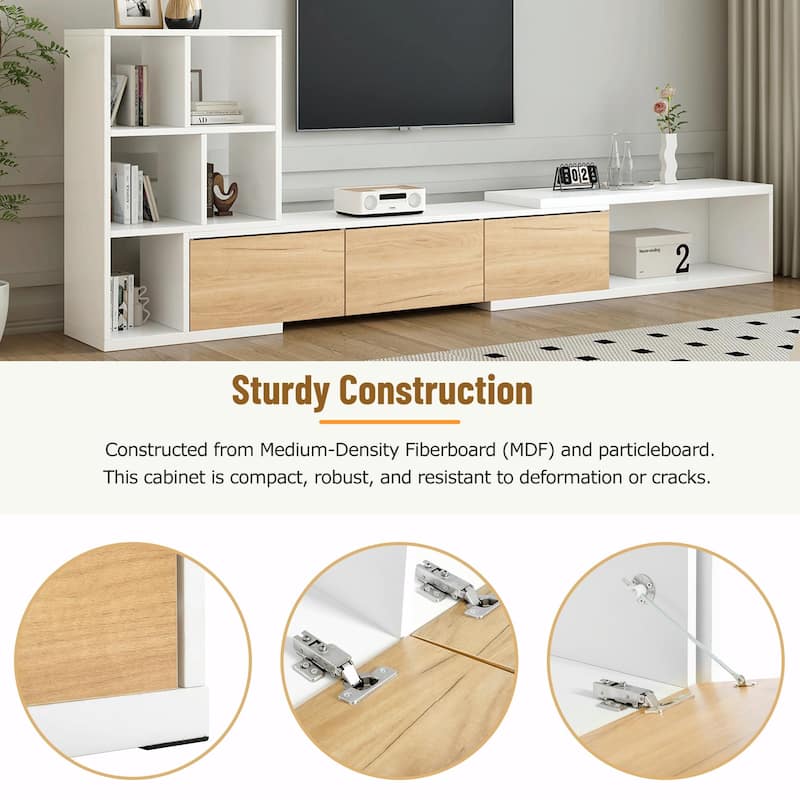 Adjustable TV Stand with Solid Colors and Wood Tones
