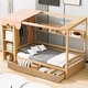 preview thumbnail 28 of 37, Twin Solid Pine Wood House Bed with Built-in Wardrobe & Curtain Fabric, Storage Daybed with 2 Drawers & Storage Shelves, Natural