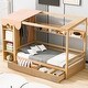 preview thumbnail 3 of 16, Twin Size House Bed Platform Bed Semi-Enclosed Design with Wardrobe and Shelf for Boys Girls, No Box Spring Needed, Natural